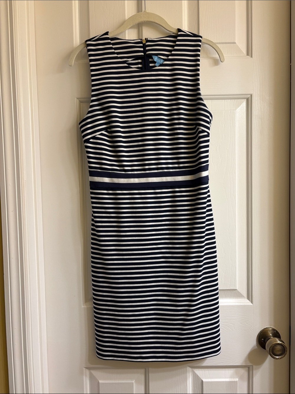 Draper James Sleeveless Navy and White Striped Sheath Dress XS